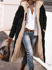 Winter Hooded Quilted Jacket For Women Solid Reversible Long Sleeve Thick Coat Warm Fashion.