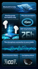 New Lenovo XT53 Wireless Upgrade Bluetooth 5.4 Earphones LED Digital Display Waterproof Headphones Low Latency Gaming Earbuds