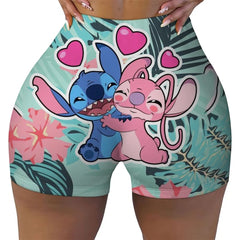 Custom Stitch Ohana Cartoon Gym Biker Running Shorts Women's Workout Yoga Shorts