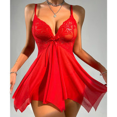 Sexy Lingerie Women Black Sleepwear Pajamas See Through Dress Sexiest Nighties Sex Nightgown Erotic Deep V Sleepdress Thong Set