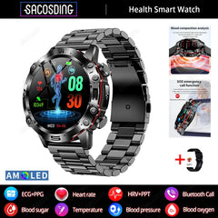 2024 New Smart Watch Men Blood Lipids Uric Acid Health ECG+PPG Fitness Tracker Clock HD Bluetooth Call Sport Altitude Smartwatch