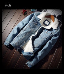 Plus Size Winter Fleece-Lined Denim Jacket Men's Slimming Cotton Coat Top Thickened Sheep Fleece Lining Casual Scene Youth Outwe