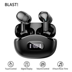 2025 BLAST! i63 Bluetooth 5.4 True Wireless Sports Earbuds – LED Display, Mic & Long Battery