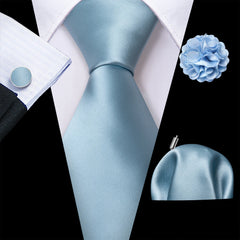 Barry.Wang Solid Silk Mens Tie Hankerchief Cufflinks Brooch Set Jacquard Plain Necktie Corsage For Male Wedding Party Events