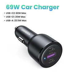 UGREEN 130W USB C Car Charger For Xiaomi iPhone 17 Samsung Galaxy S24 Laptops Tabet PD3.0 Fast Charging USB Type C Car Charger