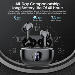 HiFi Wireless Earbuds BT5.3 – 48H Playtime, ENC Noise Cancelling, LED Display, IP7 Waterproof.