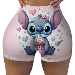 Custom Stitch Ohana Cartoon Gym Biker Running Shorts Women's Workout Yoga Shorts