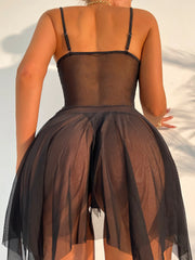 Sexy Lingerie Women Black Sleepwear Pajamas See Through Dress Sexiest Nighties Sex Nightgown Erotic Deep V Sleepdress Thong Set