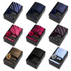 Elegant Ties For Men Gift Fashion Men Tie Set Striped Luxury Necktie Handchief Cufflinks 3 Pcs Business Wedding Suit Accessories