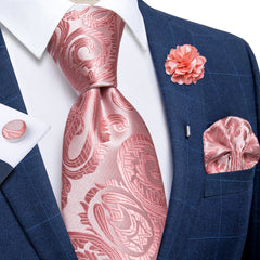 Luxury Red Floral Blue Silk Ties For Men 8cm Wide Necktie Set Pocket Square Cufflinks Brooch Pin Wedding Accessories Men's Gift