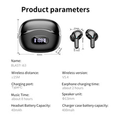 2025 BLAST! i63 Bluetooth 5.4 True Wireless Sports Earbuds – LED Display, Mic & Long Battery