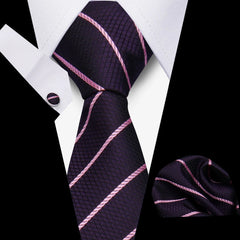 Elegant Ties For Men Gift Fashion Men Tie Set Striped Luxury Necktie Handchief Cufflinks 3 Pcs Business Wedding Suit Accessories