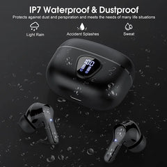 HiFi Wireless Earbuds BT5.3 – 48H Playtime, ENC Noise Cancelling, LED Display, IP7 Waterproof.