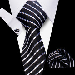 Elegant Ties For Men Gift Fashion Men Tie Set Striped Luxury Necktie Handchief Cufflinks 3 Pcs Business Wedding Suit Accessories