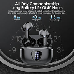 HiFi Wireless Earbuds BT5.3 – 48H Playtime, ENC Noise Cancelling, LED Display, IP7 Waterproof.