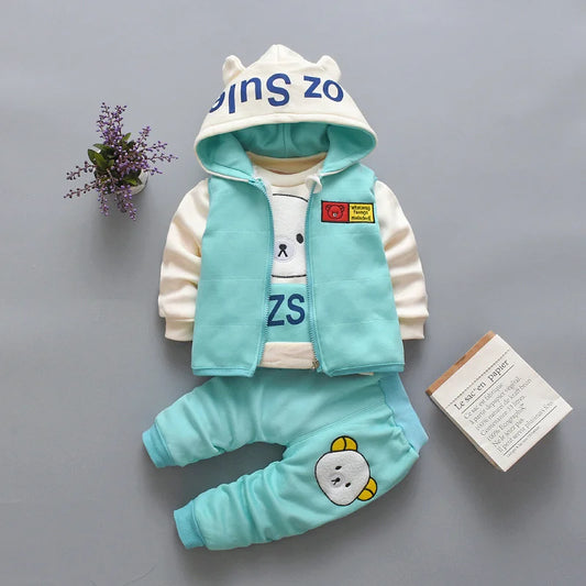 New Autumn Winter Baby Girl Clothes Children Boys Thickened Hooded Vest T-Shirt Pants 3Pcs/Sets Toddler Costume Kids Tracksuits