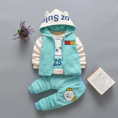 New Autumn Winter Baby Girl Clothes Children Boys Thickened Hooded Vest T-Shirt Pants 3Pcs/Sets Toddler Costume Kids Tracksuits