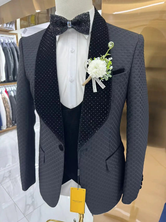 Man Suit Fine Pressed Diamond Men's Wedding Casual Host Suit 3 Pieces Wedding Suits for Men