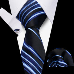 Elegant Ties For Men Gift Fashion Men Tie Set Striped Luxury Necktie Handchief Cufflinks 3 Pcs Business Wedding Suit Accessories