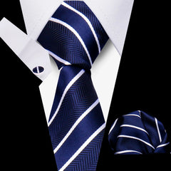 Elegant Ties For Men Gift Fashion Men Tie Set Striped Luxury Necktie Handchief Cufflinks 3 Pcs Business Wedding Suit Accessories