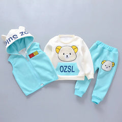 New Autumn Winter Baby Girl Clothes Children Boys Thickened Hooded Vest T-Shirt Pants 3Pcs/Sets Toddler Costume Kids Tracksuits