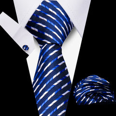Elegant Ties For Men Gift Fashion Men Tie Set Striped Luxury Necktie Handchief Cufflinks 3 Pcs Business Wedding Suit Accessories
