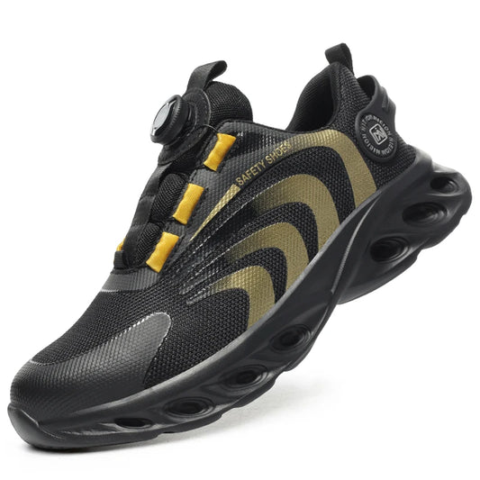 Rotary Buckle Work Sneakers Protective Shoes Lightweight Safety Shoes Puncture-Proof Anti-smash Steel Toe Shoes Work Boots Men