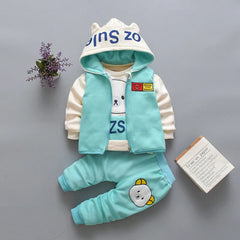 New Autumn Winter Baby Girl Clothes Children Boys Thickened Hooded Vest T-Shirt Pants 3Pcs/Sets Toddler Costume Kids Tracksuits
