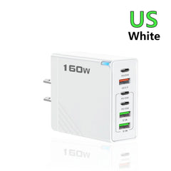 160W Multi Ports USB Charger Type C Fast Charging EU/US Plug Wall Charger For iPhone Samsung Xiaomi Huawei Phone Charger Adapter