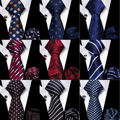 Elegant Ties For Men Gift Fashion Men Tie Set Striped Luxury Necktie Handchief Cufflinks 3 Pcs Business Wedding Suit Accessories