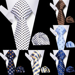 Elegant Ties For Men Gift Fashion Men Tie Set Striped Luxury Necktie Handchief Cufflinks 3 Pcs Business Wedding Suit Accessories