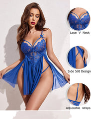 New Sexy Nightgown White Lace Babydoll Set Women's Romantic Sheer Floral Lingerie Flowy Skirt Chemise Mini Dress Hot Sale Nighty