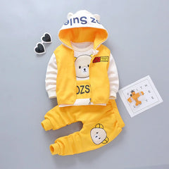 New Autumn Winter Baby Girl Clothes Children Boys Thickened Hooded Vest T-Shirt Pants 3Pcs/Sets Toddler Costume Kids Tracksuits
