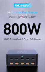800W USB C GaN Charger 100W PD3.0 PPS QC3.0 Multiport Fast Charging Station for iPhone 15 16 Samsung Macbook Pro Laptops Tablets