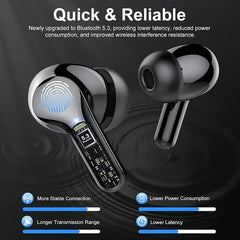 HiFi Wireless Earbuds BT5.3 – 48H Playtime, ENC Noise Cancelling, LED Display, IP7 Waterproof.