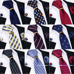Elegant Ties For Men Gift Fashion Men Tie Set Striped Luxury Necktie Handchief Cufflinks 3 Pcs Business Wedding Suit Accessories