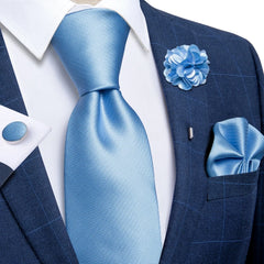 Luxury Red Floral Blue Silk Ties For Men 8cm Wide Necktie Set Pocket Square Cufflinks Brooch Pin Wedding Accessories Men's Gift