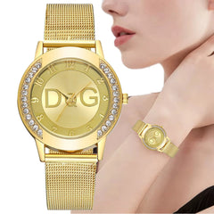 Fashion DQG Brand Starry Sky Diamond encrusted Women's Quartz Watch Casual Stainless Steel Gold Mesh Strap Women's Dress Watches