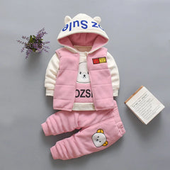 New Autumn Winter Baby Girl Clothes Children Boys Thickened Hooded Vest T-Shirt Pants 3Pcs/Sets Toddler Costume Kids Tracksuits