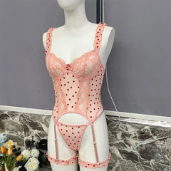 Best Girlfriend gift for birthday, romantic heart-shaped lace ruffle lingerie set.