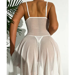 Sexy Lingerie Women Black Sleepwear Pajamas See Through Dress Sexiest Nighties Sex Nightgown Erotic Deep V Sleepdress Thong Set