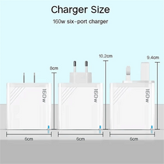 160W Multi Ports USB Charger Type C Fast Charging EU/US Plug Wall Charger For iPhone Samsung Xiaomi Huawei Phone Charger Adapter