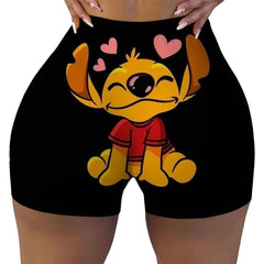 Custom Stitch Ohana Cartoon Gym Biker Running Shorts Women's Workout Yoga Shorts