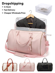 Carry On Garment Bag 55L Large Pu Leather Duffle Bag Waterproof With Shoe Pouch For 2 In 1 Hanging Suitcase Suit Travel Bags