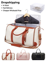 Carry On Garment Bag 55L Large Pu Leather Duffle Bag Waterproof With Shoe Pouch For 2 In 1 Hanging Suitcase Suit Travel Bags