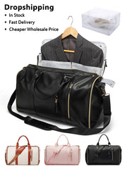 Carry On Garment Bag 55L Large Pu Leather Duffle Bag Waterproof With Shoe Pouch For 2 In 1 Hanging Suitcase Suit Travel Bags