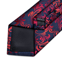Luxury Red Floral Blue Silk Ties For Men 8cm Wide Necktie Set Pocket Square Cufflinks Brooch Pin Wedding Accessories Men's Gift