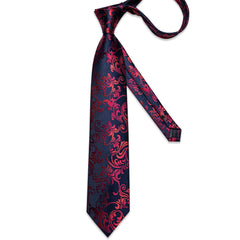 Luxury Red Floral Blue Silk Ties For Men 8cm Wide Necktie Set Pocket Square Cufflinks Brooch Pin Wedding Accessories Men's Gift