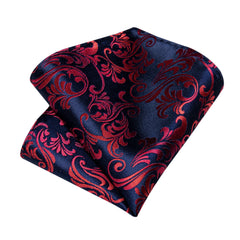 Luxury Red Floral Blue Silk Ties For Men 8cm Wide Necktie Set Pocket Square Cufflinks Brooch Pin Wedding Accessories Men's Gift