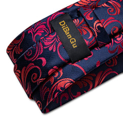 Luxury Red Floral Blue Silk Ties For Men 8cm Wide Necktie Set Pocket Square Cufflinks Brooch Pin Wedding Accessories Men's Gift